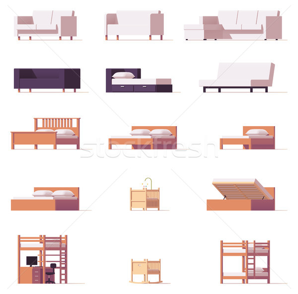 Vector beds and sofas set Stock photo © tele52