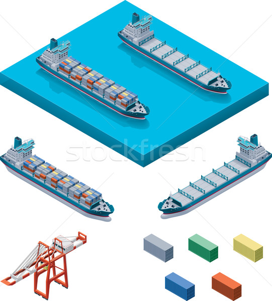 Stockfoto: Vector · containerschip · kraan · gedetailleerd · container · zee