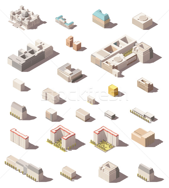 Vector isometric minimalistic low poly icon set or map infographic elements city buildings, homes an Stock photo © tele52
