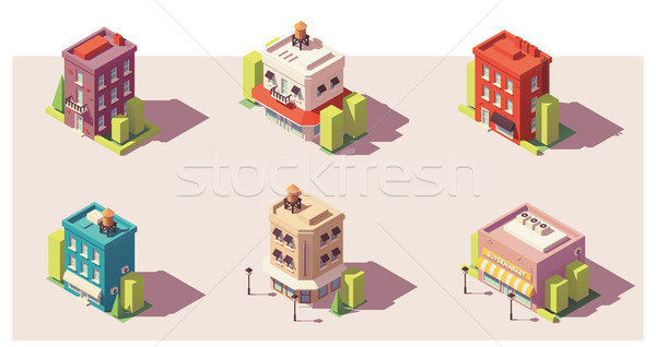 Vector low poly isometric buildings set Stock photo © tele52