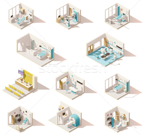 Vector isometric low poly hospital rooms Stock photo © tele52