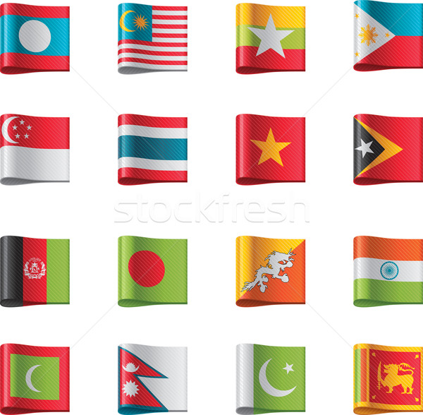 Vector vlaggen asia ingesteld gedetailleerd textiel Stockfoto © tele52