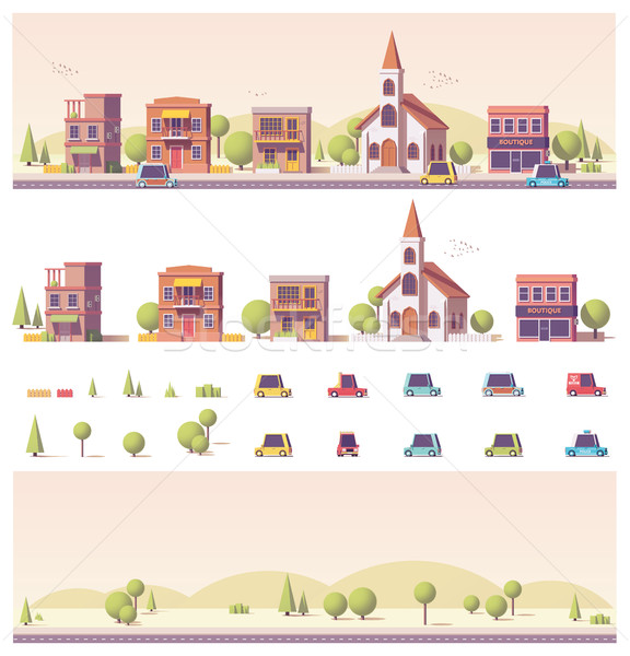 Vector low poly 2d buildings and city scene Stock photo © tele52
