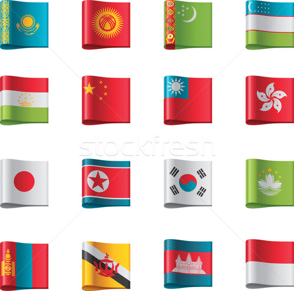 Foto stock: Vector · banderas · Asia · establecer · detallado · textiles