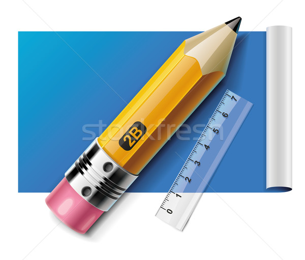 Vector pencil and ruler on paper sheet XXL icon Stock photo © tele52
