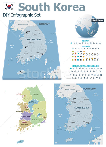 Corea del Sud mappe set politico simboli infografica Foto d'archivio © tele52