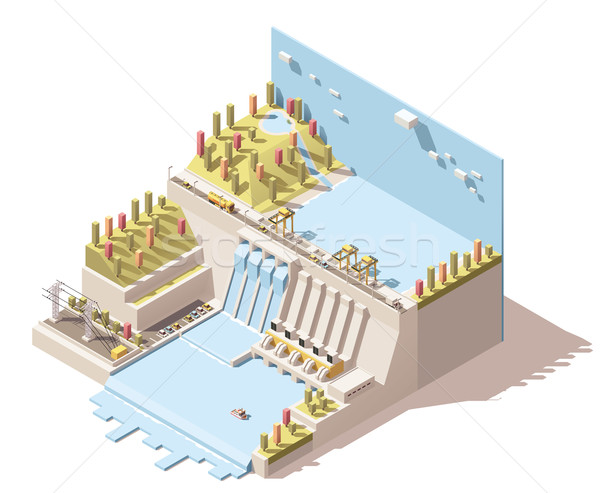 Vector isometric hydro power plant infographic Stock photo © tele52