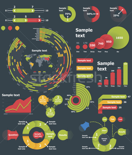 Stock fotó: Vektor · infografika · elemek · szett · színes · táblázatok