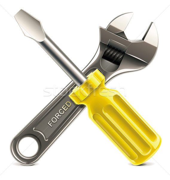 Vektor Schraubenschlüssel Schraubendreher detaillierte Symbol Stock foto © tele52
