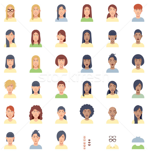 Vector women faces icon set Stock photo © tele52