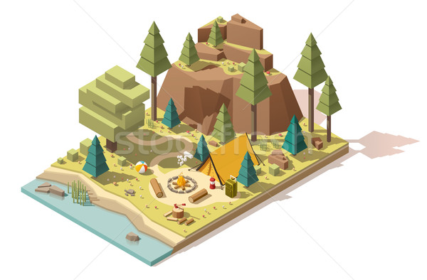 Vector isometric low poly campsite Stock photo © tele52