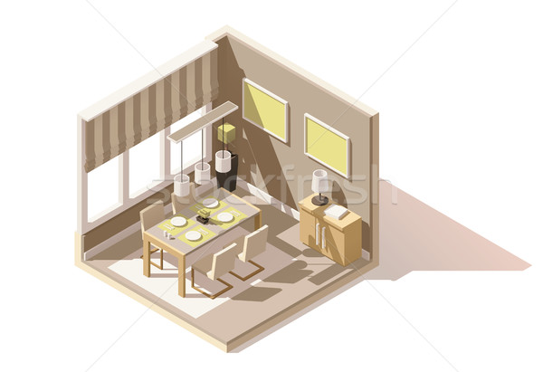 Vector isometric low poly dining room icon Stock photo © tele52