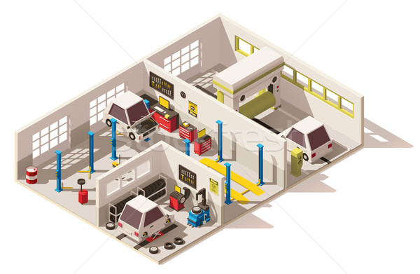 Vector isometric low poly car service center Stock photo © tele52