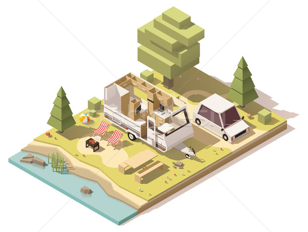 Vector isometrische laag kampeerder camping caravan Stockfoto © tele52