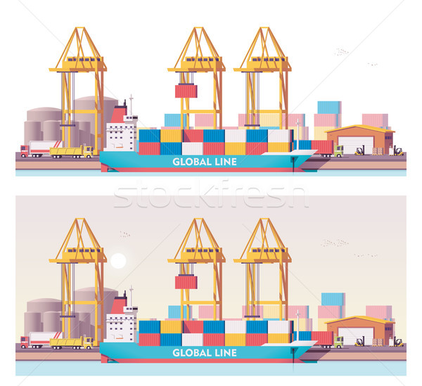 Vector low poly 2d cargo port Stock photo © tele52