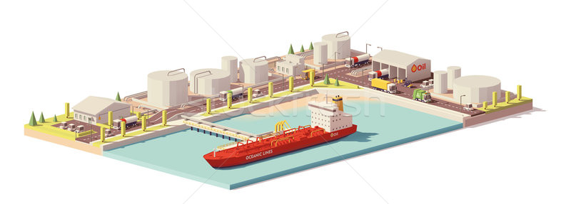 Vector low poly oil depot and oil tanker ship Stock photo © tele52