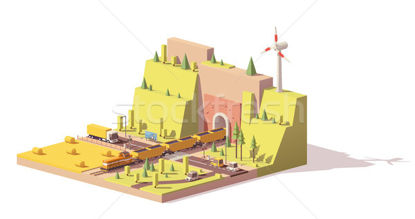 Vector low poly railroad crossing Stock photo © tele52