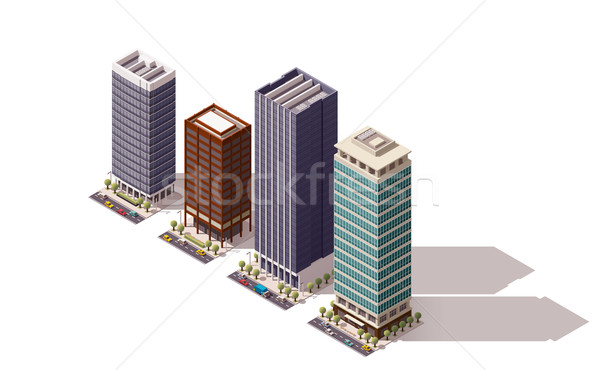 Stock fotó: Vektor · izometrikus · épületek · szett · város · épület
