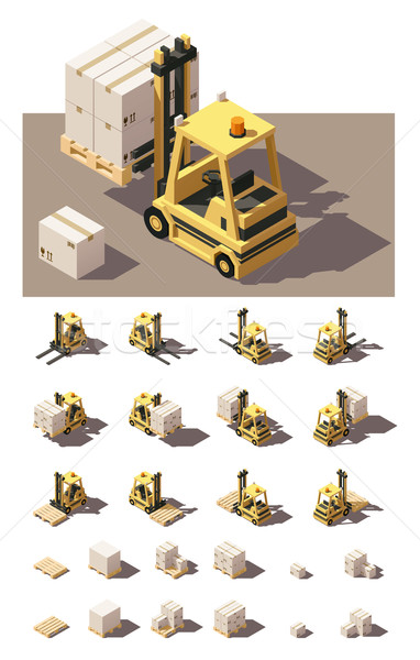 Vector isometric forklift with crates and pallets icon set Stock photo © tele52