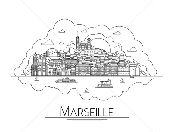 Vector line art Marseille, France, travel landmarks and architecture icon. The most popular tourist  Stock photo © tele52