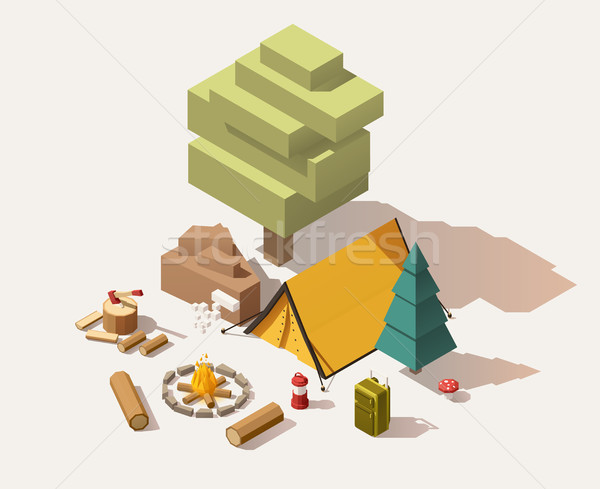 Vector isometric low poly campsite Stock photo © tele52