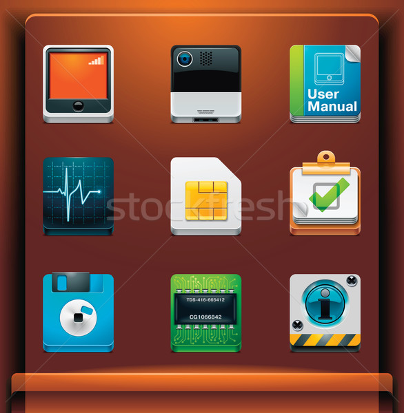 Szerszámok ikonok mobil eszközök könyv szoftver Stock fotó © tele52