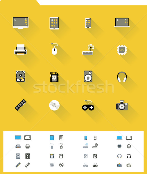 Computer hardware ingesteld eenvoudige iconen Stockfoto © tele52