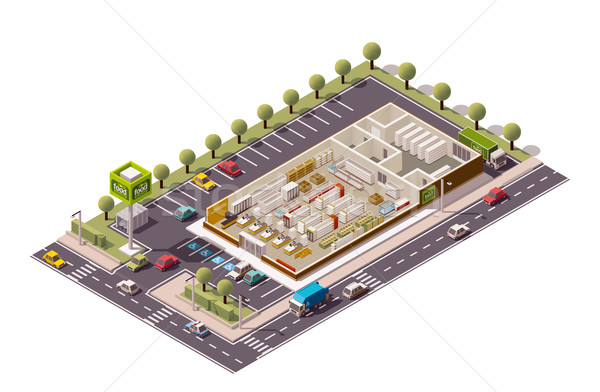 Vektor izometrikus áruház zsakett élelmiszerbolt étel Stock fotó © tele52