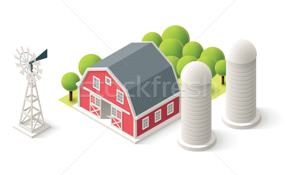 [[stock_photo]]: Vecteur · isométrique · ferme · icônes · grange