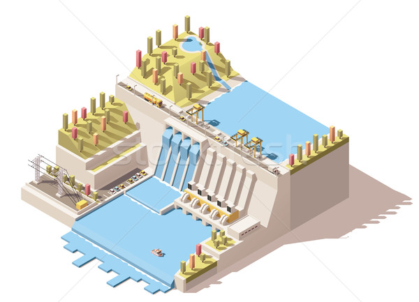 Vector isometric hydro power plant infographic Stock photo © tele52