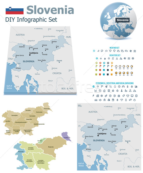 Szlovénia térképek szett politikai szimbólumok infografika Stock fotó © tele52