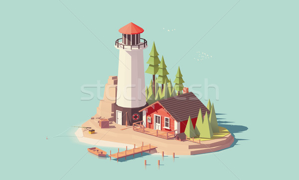 Vektör düşük deniz feneri kule küçük binalar Stok fotoğraf © tele52