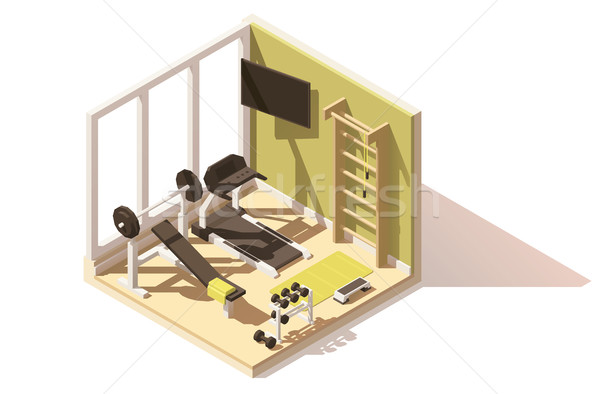 Stockfoto: Vector · isometrische · laag · gymnasium · icon · fitness