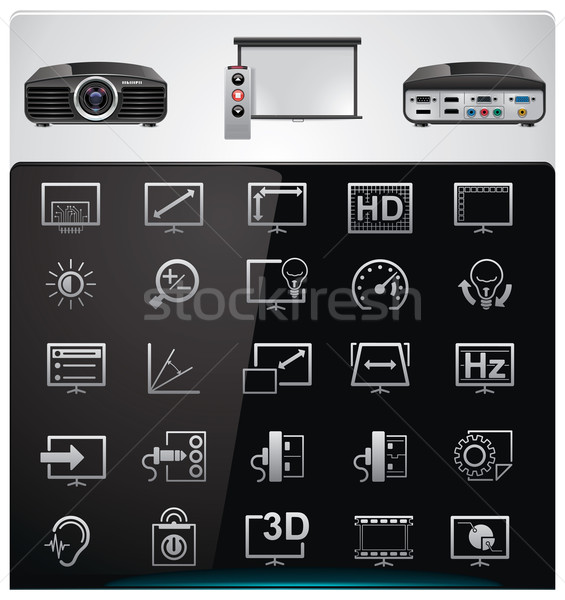 Vector video projector features and specifications icon set Stock photo © tele52