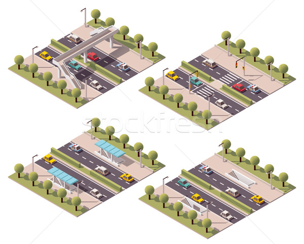 Stock photo: Vector isometric pedestrian crossings set