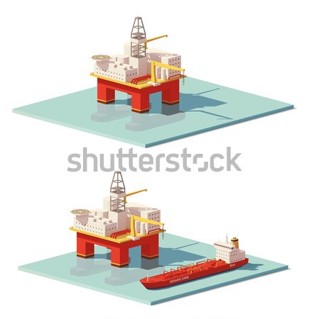 Vector low poly coal terminal and bulk carrier Stock photo © tele52