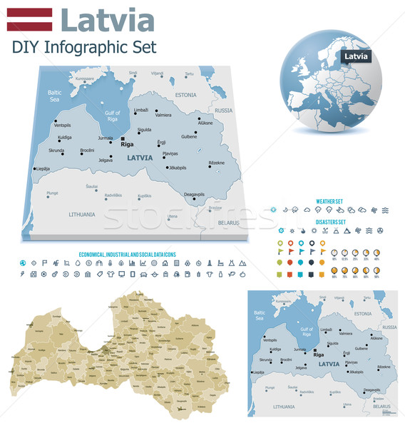 Zdjęcia stock: Łotwa · mapy · zestaw · polityczny · symbolika