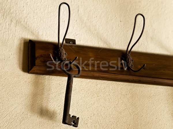Oude messing sleutel opknoping muur metaal Stockfoto © tepic