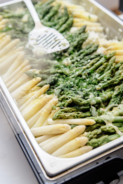 Preparato asparagi buffet argento vassoio alimentare Foto d'archivio © tepic