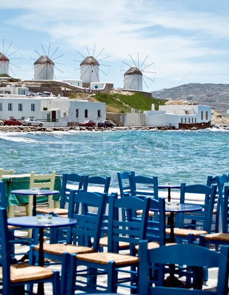 Dining achter beroemd windmolen strand Stockfoto © tepic