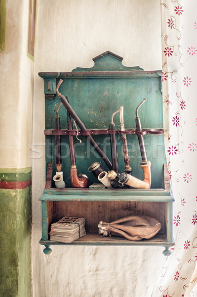 Wooden shelf with old pipes Stock photo © tepic