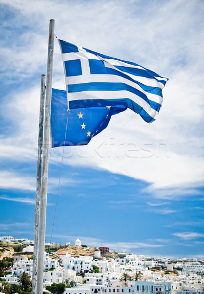 Grec ue steaguri insulă mare albastru Imagine de stoc © tepic