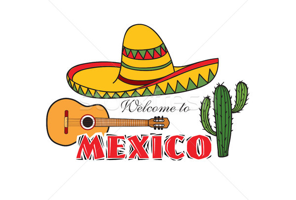 Mexican icon. Welcome to Mexico sign. Travel sign with cactus, sombrero Stock photo © Terriana