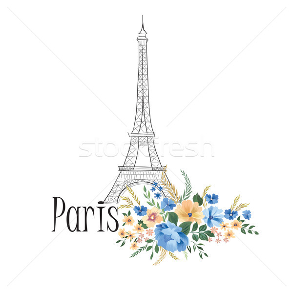 Paris imzalamak çiçekler Eyfel Kulesi Stok fotoğraf © Terriana