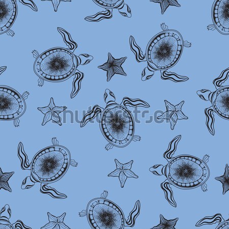 Turtle and starfish seamless pattern. Marine underwater backgrou Stock photo © Terriana