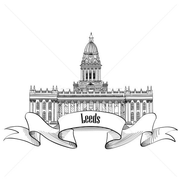 Stock photo: Travel England, Great Britainsign. Leeds city Rathaus, UK.