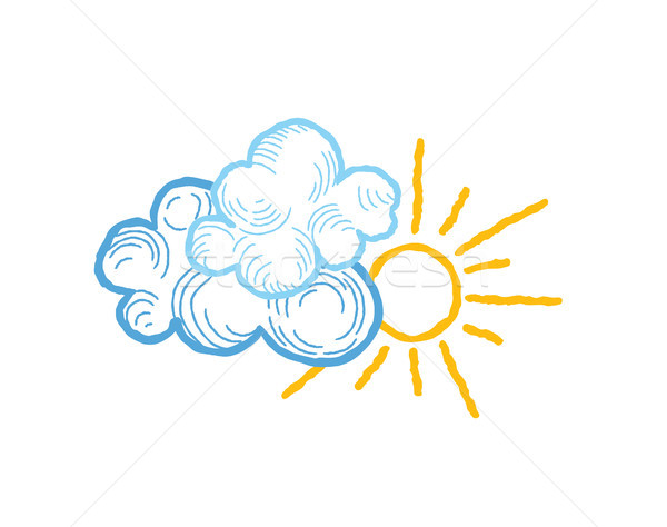 Sun with clouds icon. Doodle line art weather sign illustration Stock photo © Terriana