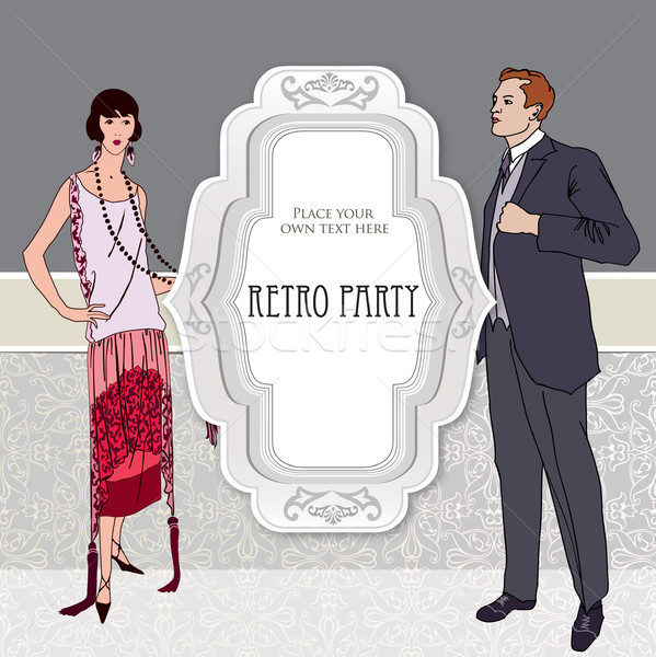 Retro fashion party card background. Man, woman cocktail dress Stock photo © Terriana