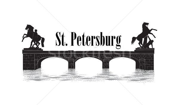 Stock photo: St. Petersburg city symbol, Russia. Anichov bridge tourist landmark. Russian cityscape