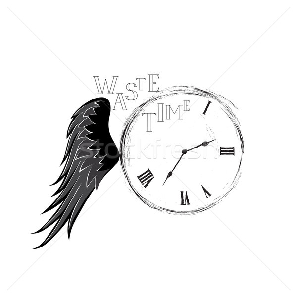 Waste time sign concept. Doodle retro watch dial with wing, dama Stock photo © Terriana